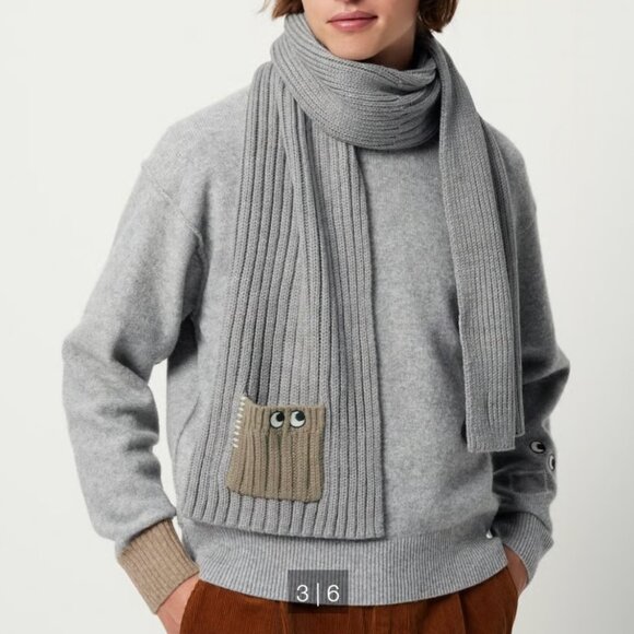 NWT Anya Hindmarch x Uniqlo Grey/Beige Knitted Scarf - Picture 1 of 3